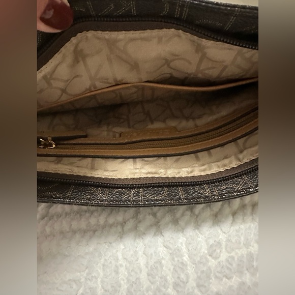 Calvin Klein Brown Logo Crossbody Bag Double Zip Adjustable Strap - Picture 6 of 9